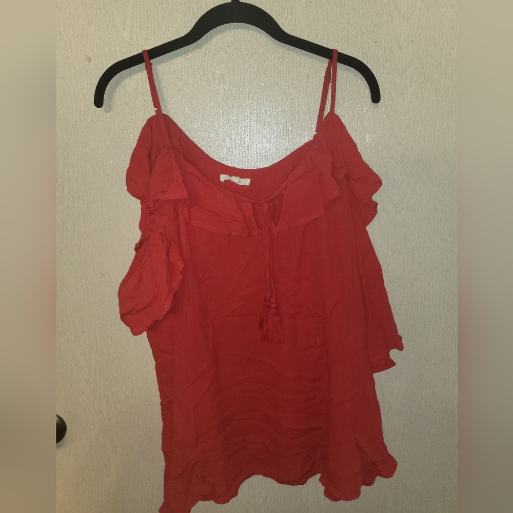 Red cold shoulder top